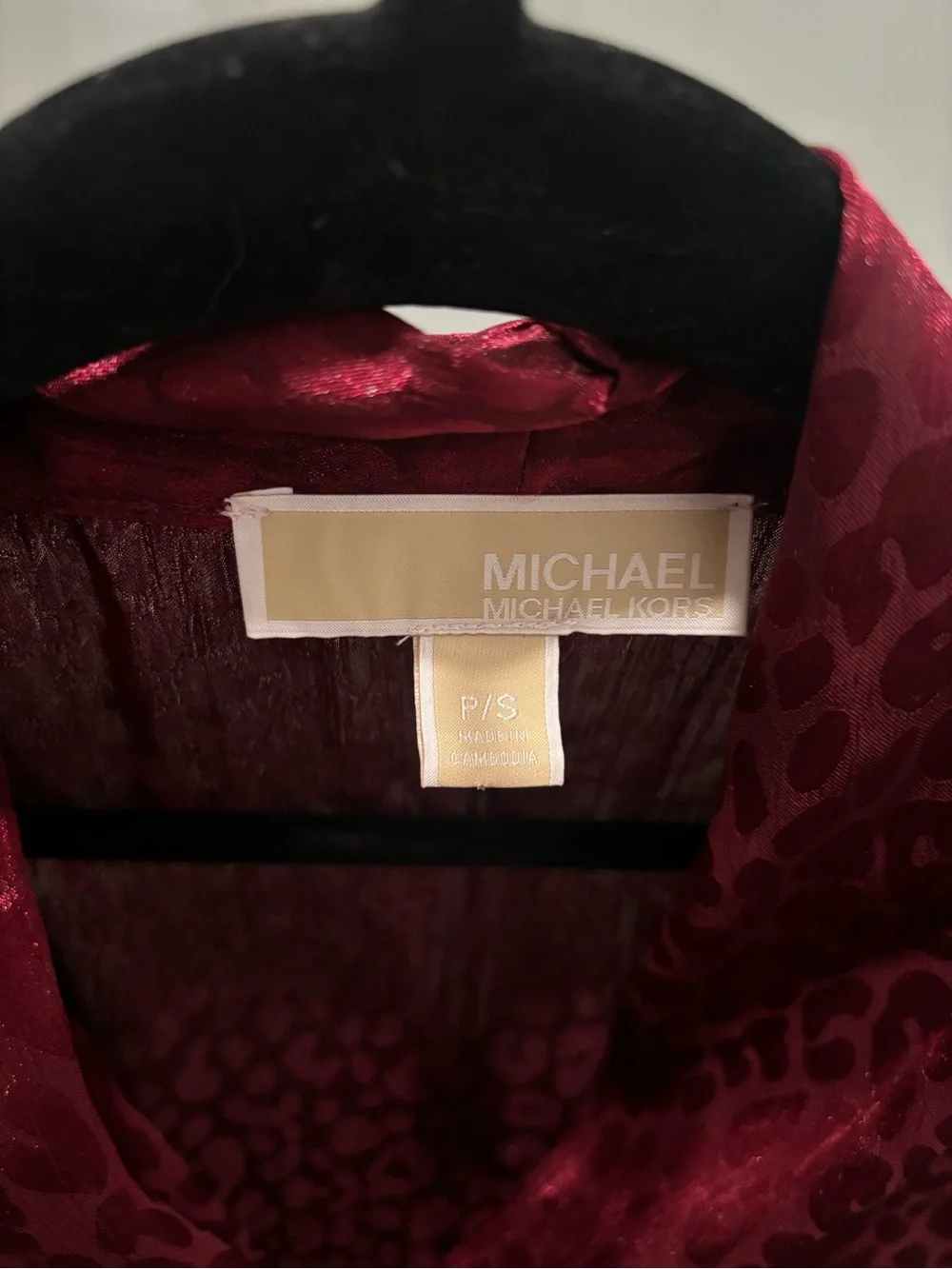 Michael Kors Burgundy V-Neck Long Sleeve Blouse